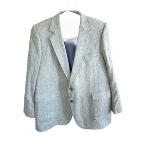 HAGGAR GRAY TWEED HERRINGBONE SPORT‎ COAT JACKET BLAZER SIZE 48 L   100% WOOL